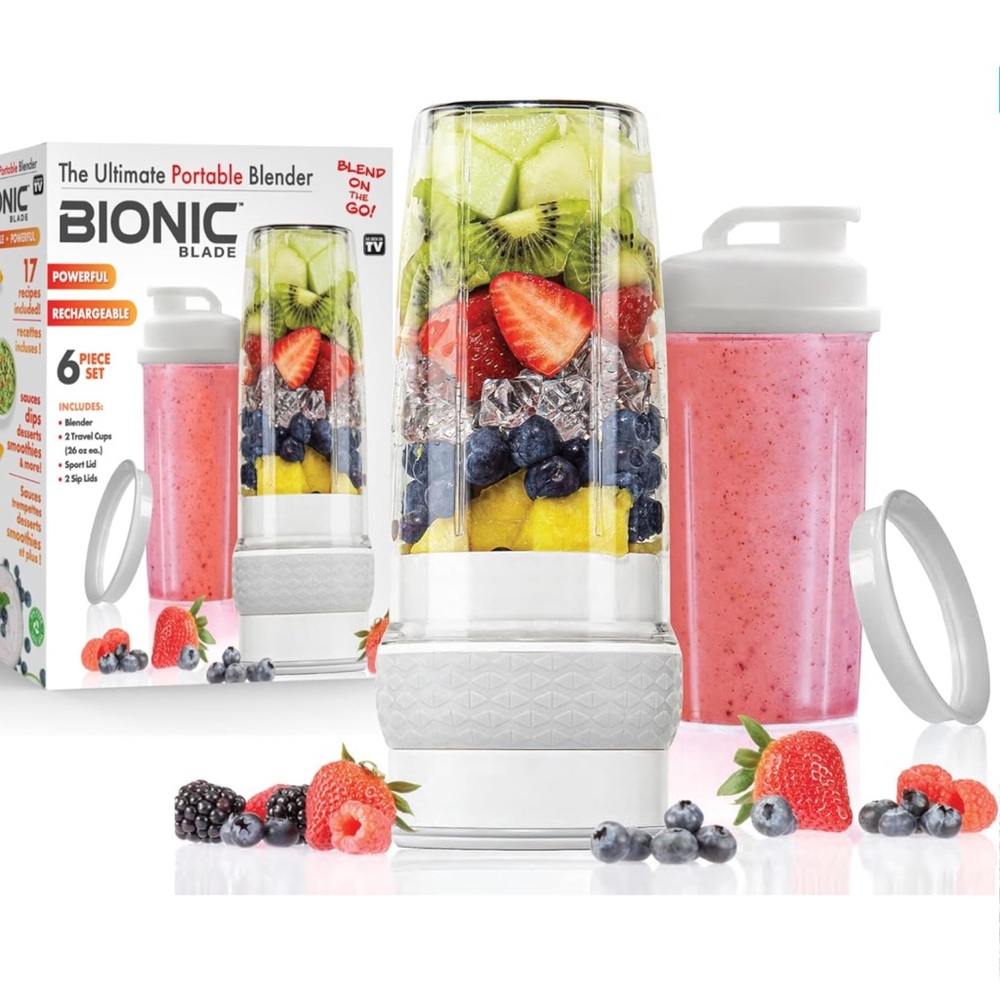 NEW IN BOX Bionic Blade Portable Blender with 2 Shakers, Lids, Rechargeable